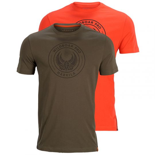 Härkila T-Shirt Wildboar Pro 2er Pack grün + orange 